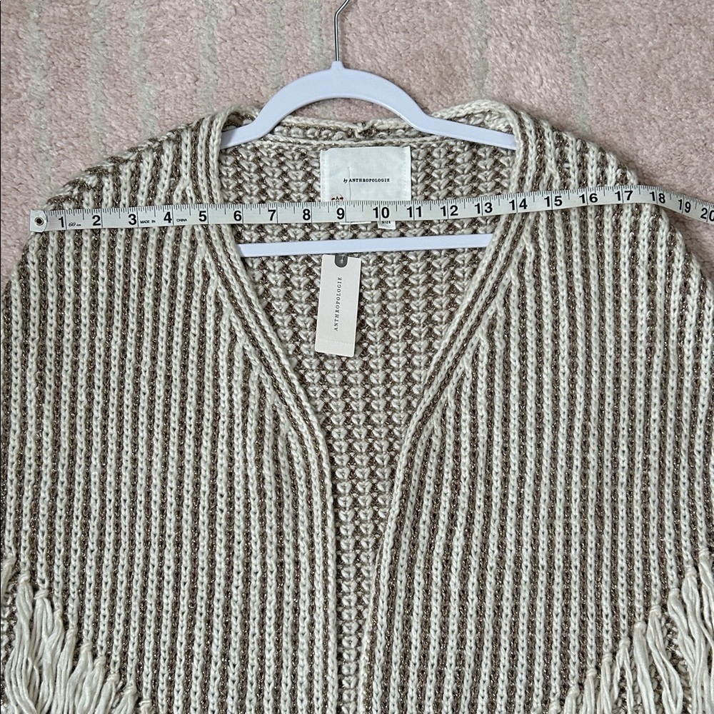 NWT Anthropologie Metallic Striped Fringe Open Front Shrug Cardigan Poncho OS - Picture 7 of 11